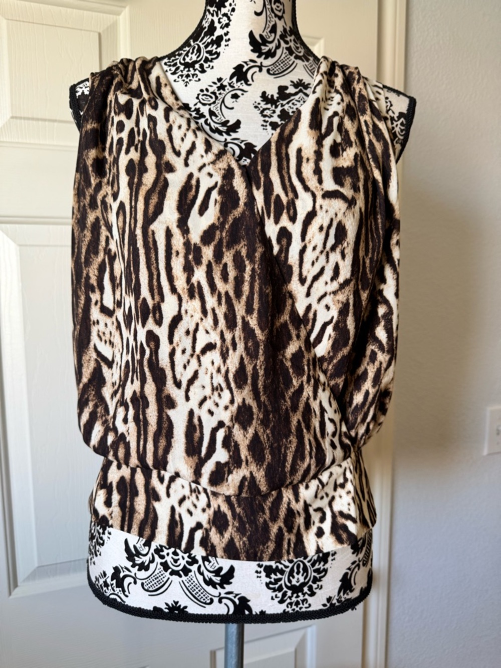INC Animal Print Sleeveless Blouse - Brown/Black